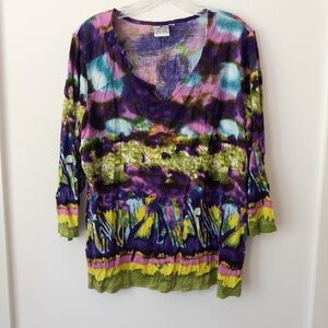 Parsley‎ & Sage Tunic Top Womens 1X Plus Colorful Tie Dye Boho Artsy Dopamine